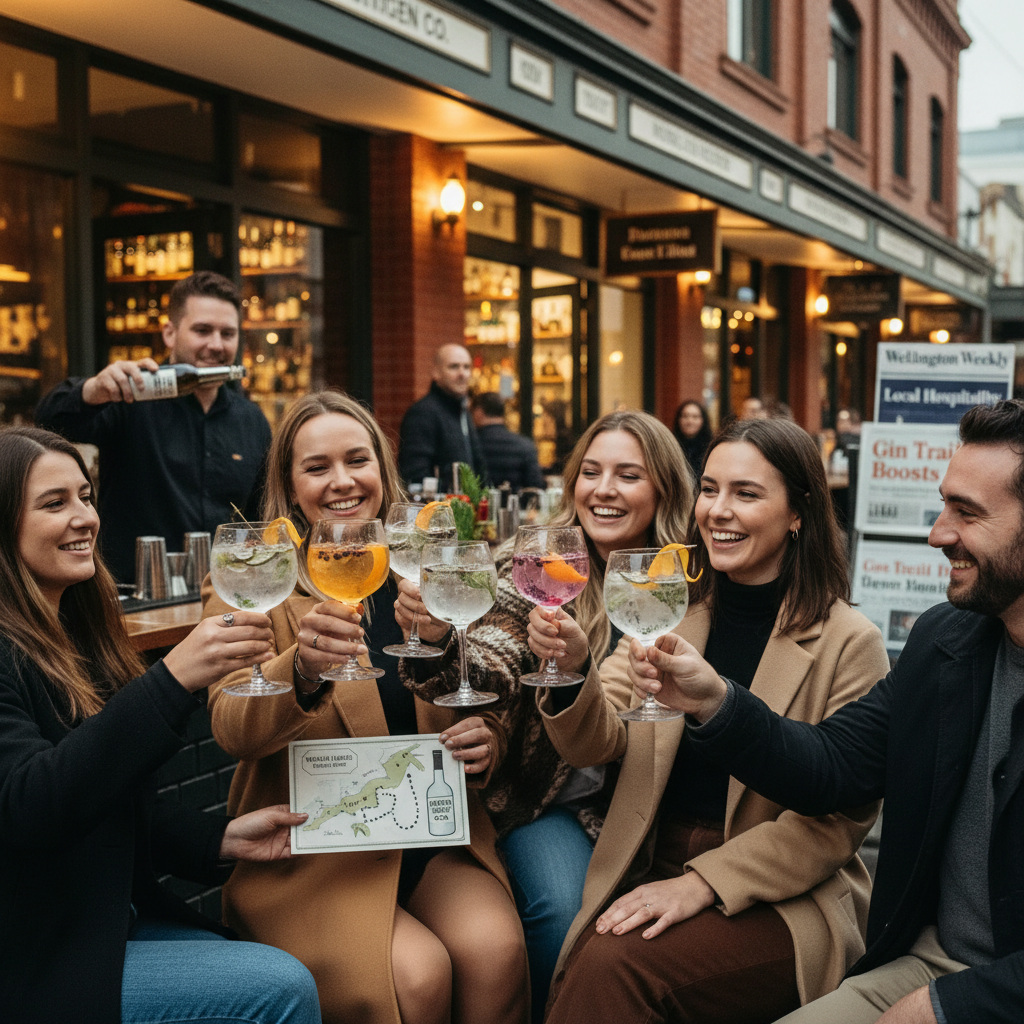 Locals enjoy a gin tasting at a Wellington bar during the city's new Gin Trail event.