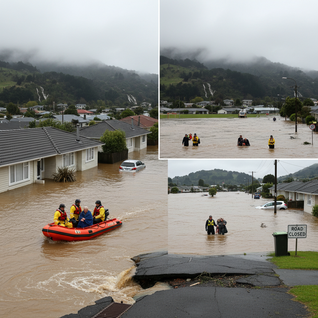 Stokes Valley and Porirua suburbs experience severe flooding with inundated homes and cut-off roads.