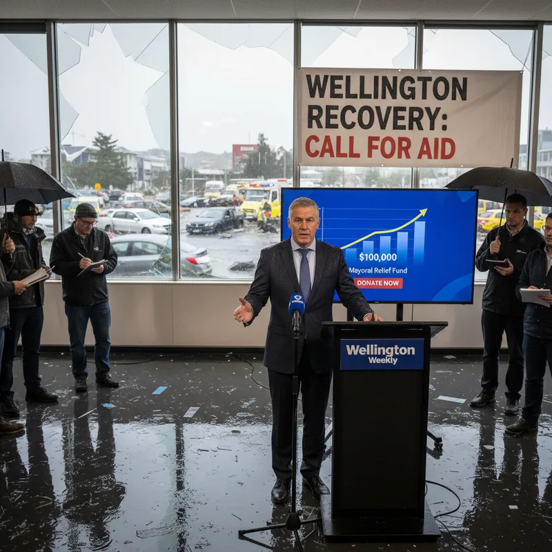 Wellington Mayor Andrew Little announces mayoral relief fund for severe storm damage.