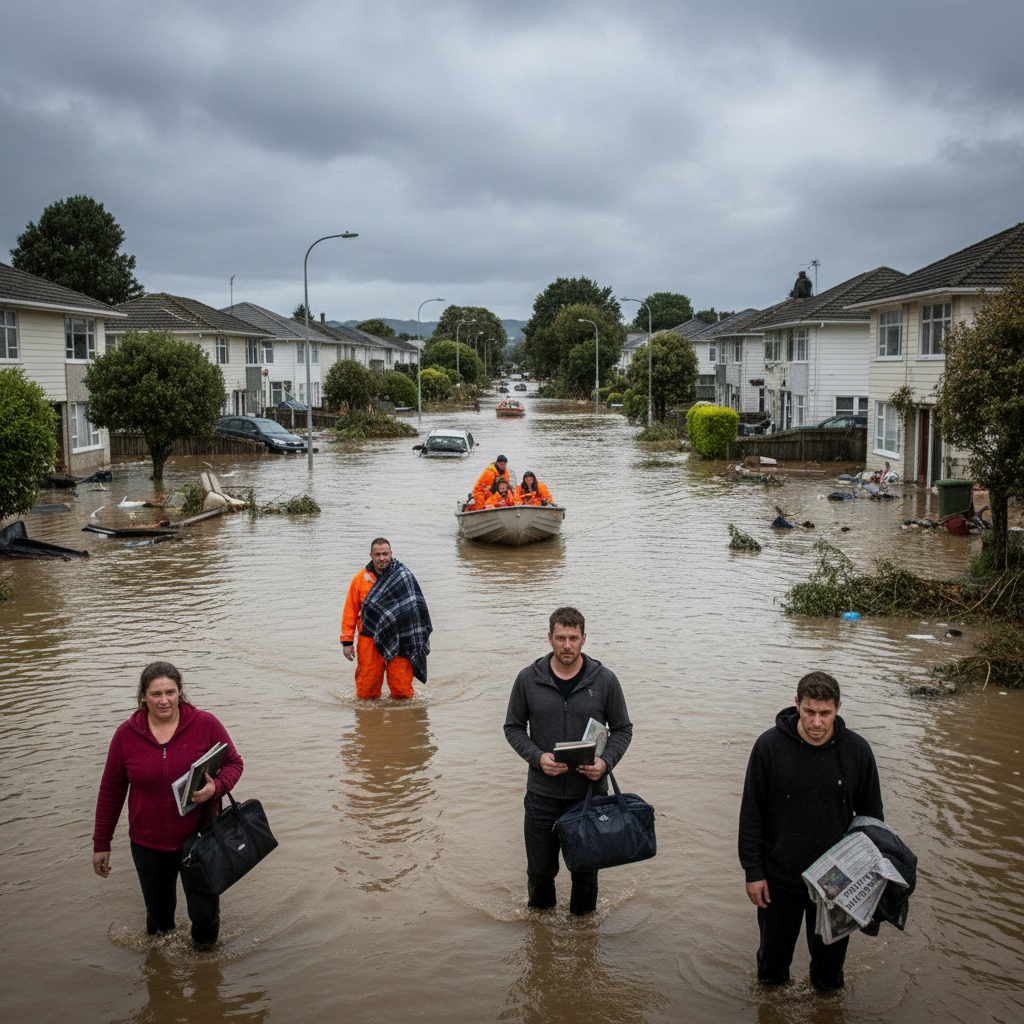 Wellington floodwaters recede, revealing damaged homes and debris-strewn streets after a severe storm hit the region.